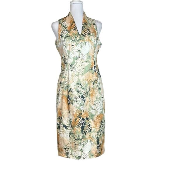 Rachel Roy Dress Womens Size 8 Peach Green Snakeskin Watercolors Sheath Lined - Picture 1 of 8